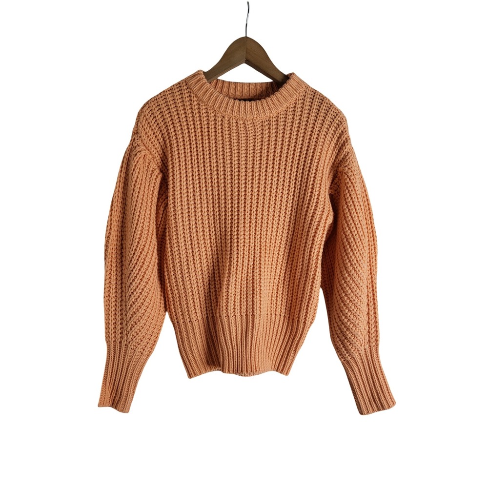 Lumiere Peach Orange Chunky Knit Puff Sleeve Sweater Small Pastel Preppy